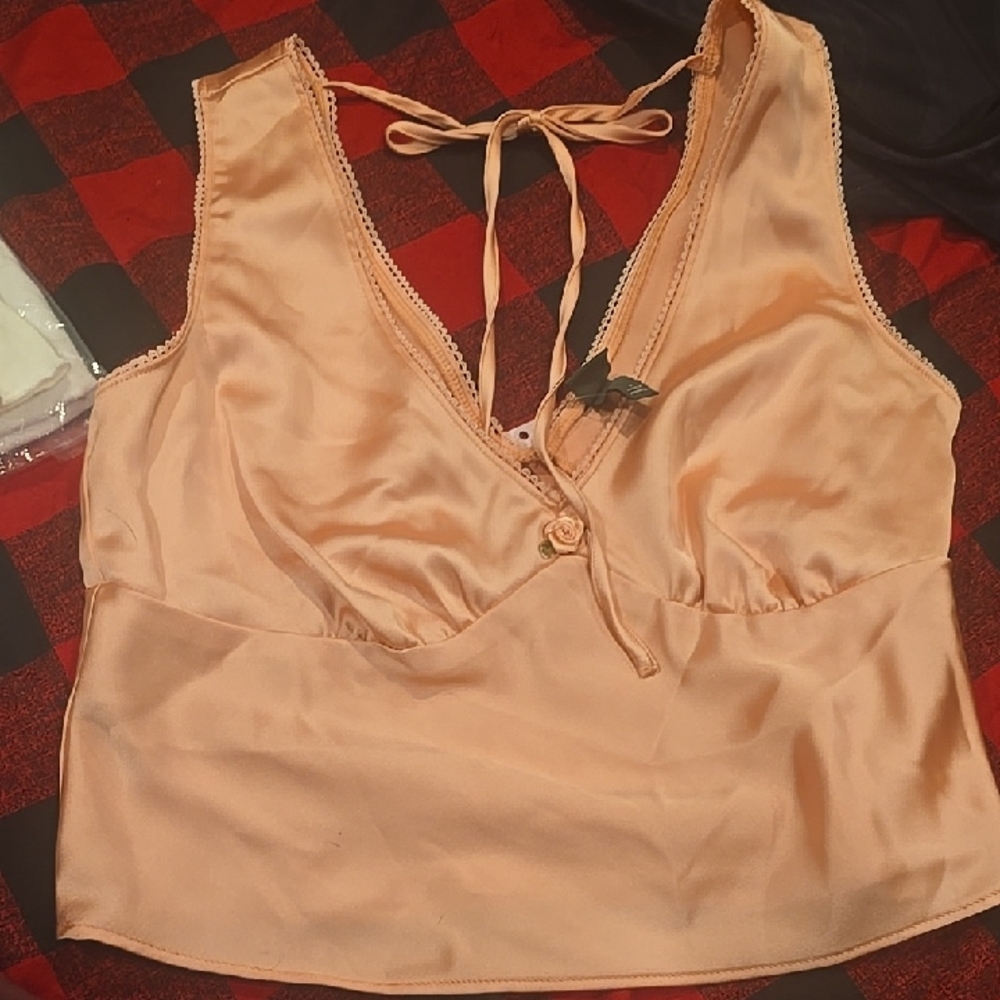 ❤️10/$10 New Pink Peach Satin Sleeveless Top Cropped
